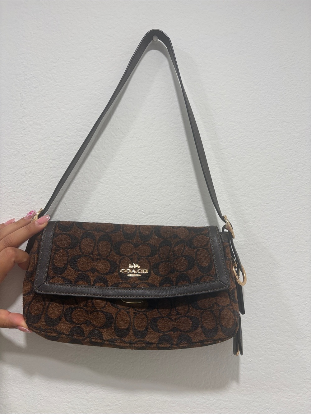 Coach Signature Canvas Shoulder Bag in Dark Brown and Chocolate